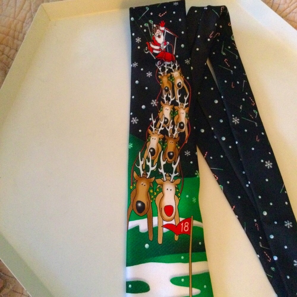 KNOTTY & NICE SANTA REINDEER GOLF TIE MULTI-COLOR NEW